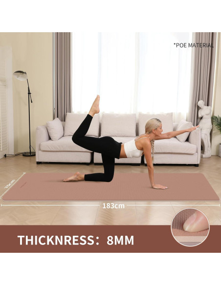 Alfombrilla de Yoga Extra Ancha Wohao 182.88x80.01cm 8mm Antideslizante