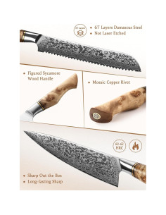 Juego de Cuchillos de Cocina HEZHEN Damasco 5PCS Mango Madera 2