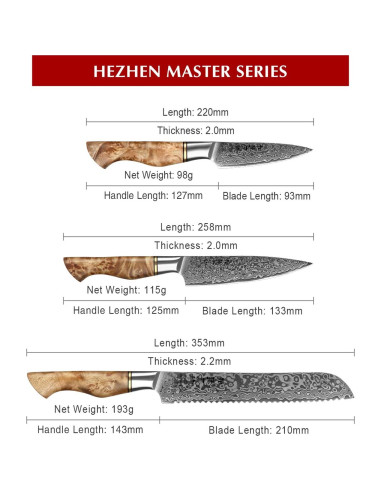 Juego de Cuchillos de Cocina HEZHEN Damasco 5PCS Mango Madera