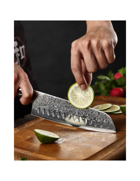 Juego de Cuchillos de Cocina HEZHEN Damasco 5PCS Mango Madera