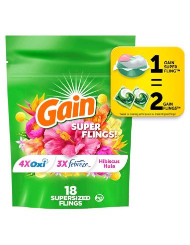 Detergente para Ropa Gain Super Flings 18 Pacs Hibisco Hula
