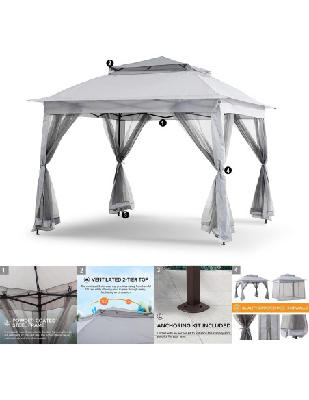 Gazebo Plegable SAILARY 3.35m x 3.35m con Cortinas Gris