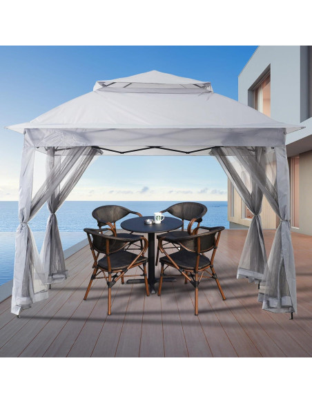 Gazebo Plegable SAILARY 3.35m x 3.35m con Cortinas Gris