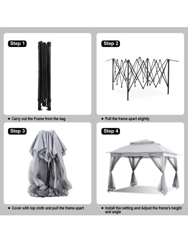 Gazebo Plegable SAILARY 3.35m x 3.35m con Cortinas Gris