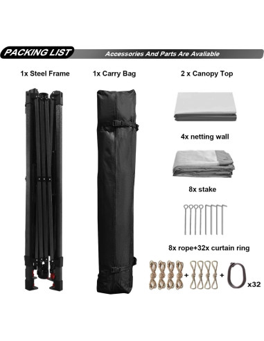 Gazebo Plegable SAILARY 3.35m x 3.35m con Cortinas Gris