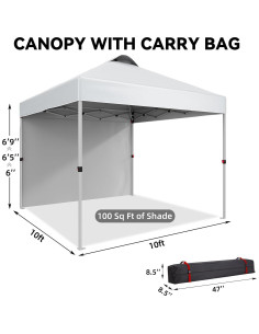 Carpa Plegable 3x3m PhoenixCrest Blanca con Pared Lateral 2