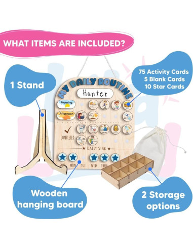 Tabla de Rutina Diaria de Madera LilaLand 33x36 cm