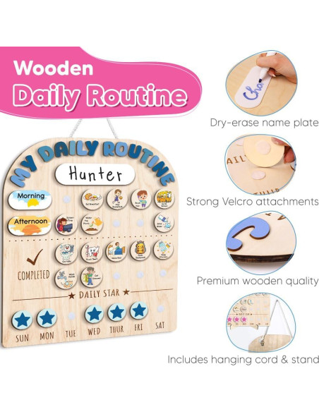 Tabla de Rutina Diaria de Madera LilaLand 33x36 cm