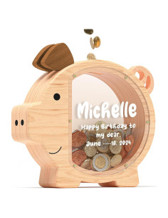 Hucha de Madera Natural KMC Cerdito Personalizada 24x23 cm