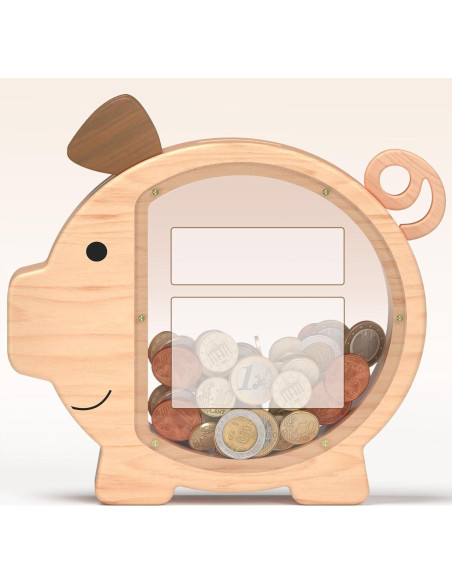 Hucha de Madera Natural KMC Cerdito Personalizada 24x23 cm