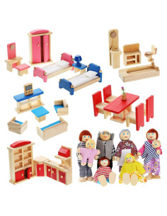 Conjunto de Muebles de Madera Sumind para Casa de Muñecas 35 Piezas