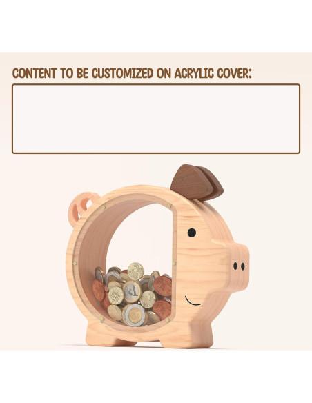 Hucha de Madera Natural KMC Cerdito Personalizada 24x23 cm