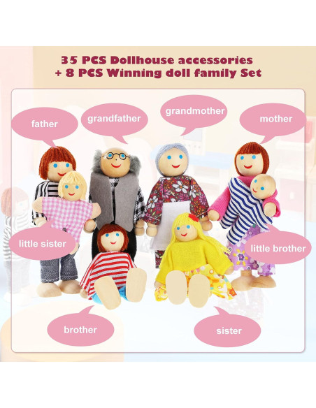 Conjunto de Muebles de Madera Sumind para Casa de Muñecas 35 Piezas
