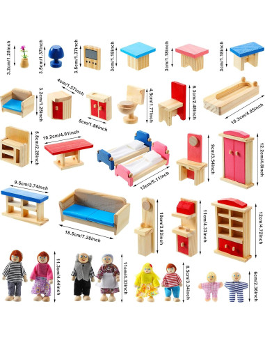 Conjunto de Muebles de Madera Sumind para Casa de Muñecas 35 Piezas