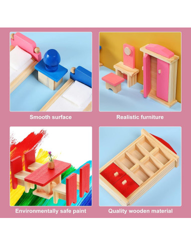 Conjunto de Muebles de Madera Sumind para Casa de Muñecas 35 Piezas