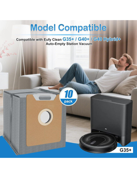 10 Bolsas de Polvo HEPA Opprglow para Eufy G35+, G40+, G40 Hybrid+