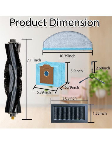 Kit de Repuestos para Aspiradora Robot Yeedi Cube - 1 Cepillo Principal, 6 Laterales, 4 Filtros HEPA, 4 Bolsas, 4 Paños