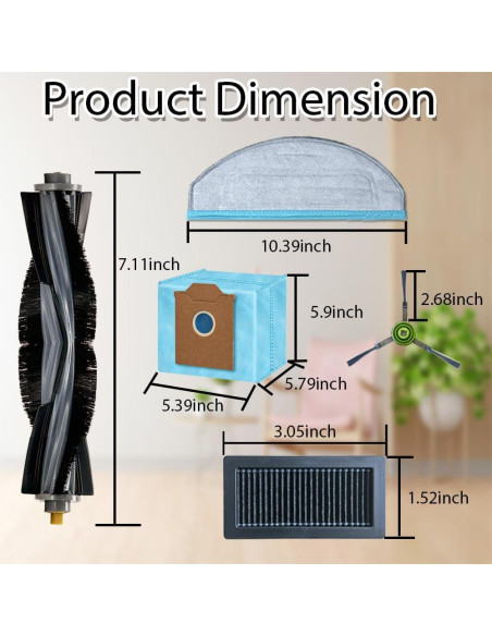 Kit de Repuestos para Aspiradora Robot Yeedi Cube - 1 Cepillo Principal, 6 Laterales, 4 Filtros HEPA, 4 Bolsas, 4 Paños