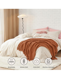 Manta de Lanzar Chenille Bedsure 127x152 cm Naranja Calabaza 2