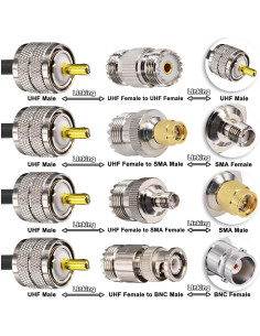 Cable Coaxial RG58 15m YovKiss PL259 Macho a Macho + 4 Adaptadores 2