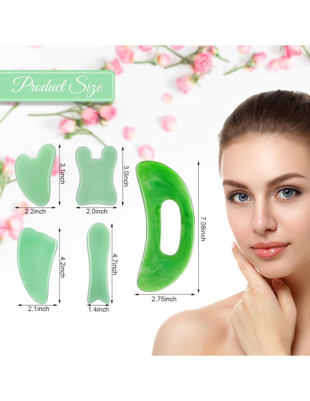 Conjunto de Herramientas Gua Sha Facial Treela 5 Piezas Resina Verde