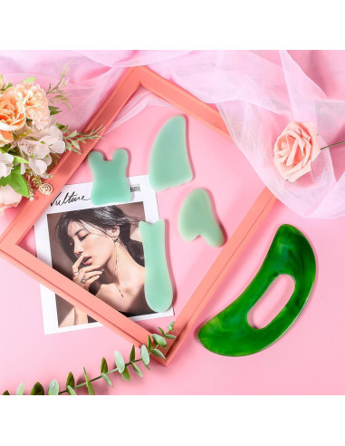 Conjunto de Herramientas Gua Sha Facial Treela 5 Piezas Resina Verde