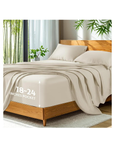 Sábanas Reina SONORO KATE 100% Viscosa Bambú Beige 4 Piezas