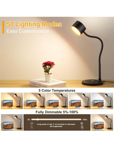 Lámpara de Escritorio LED LiFMIRA con Cargador Inalámbrico 12W