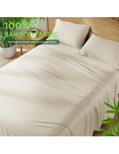 Sábanas Reina SONORO KATE 100% Viscosa Bambú Beige 4 Piezas 2