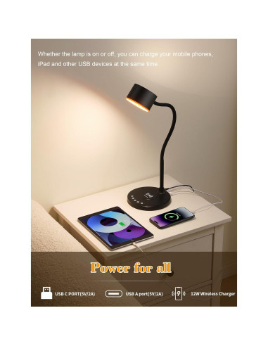 Lámpara de Escritorio LED LiFMIRA con Cargador Inalámbrico 12W