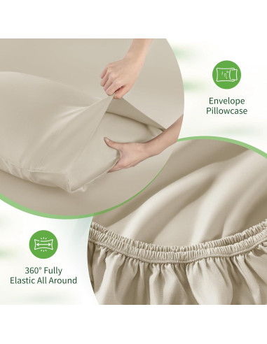 Sábanas Reina SONORO KATE 100% Viscosa Bambú Beige 4 Piezas