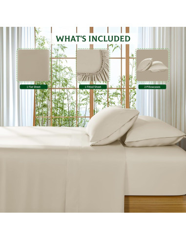 Sábanas Reina SONORO KATE 100% Viscosa Bambú Beige 4 Piezas