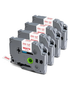 Cinta de Etiqueta 12mm VEQWC TZe-232 Roja sobre Blanca