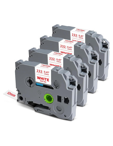 Cinta de Etiqueta 12mm VEQWC TZe-232 Roja sobre Blanca