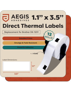 Etiquetas Térmicas Aegis Adhesives DK-1201 27.94x88.9mm 12 Rollos 2