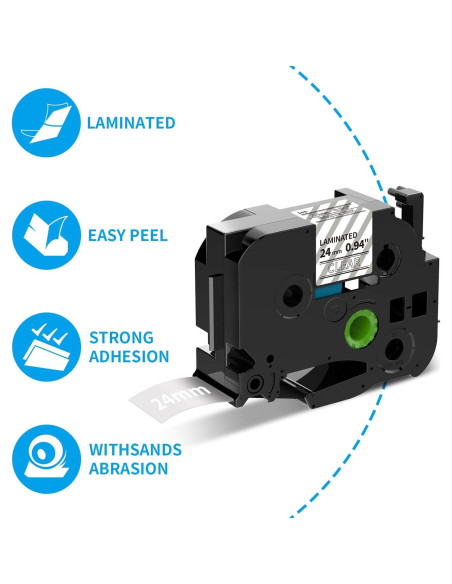 Cinta de Etiqueta Buyalot TZe-155 24mm Blanca Transparente Paquete 2