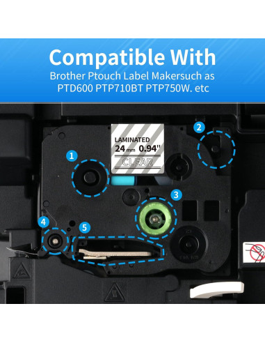 Cinta de Etiqueta Buyalot TZe-155 24mm Blanca Transparente Paquete 2