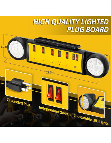 Regleta de Energía NEXVOTOOLS 5 Salidas con Luces LED 2.44m