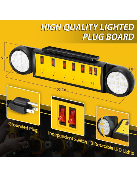 Regleta de Energía NEXVOTOOLS 5 Salidas con Luces LED 2.44m