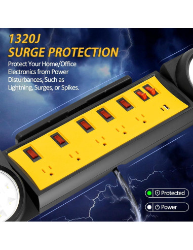 Regleta de Energía NEXVOTOOLS 5 Salidas con Luces LED 2.44m