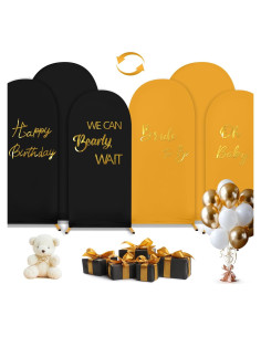 Juego de Cubiertas de Arco de Boda Spandex Negro y Oro 3 Pzas