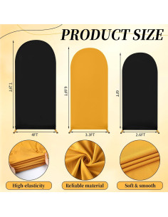 Juego de Cubiertas de Arco de Boda Spandex Negro y Oro 3 Pzas 2