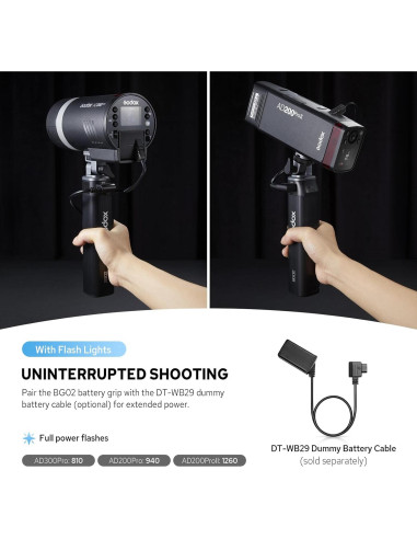 Empuñadura de Batería Godox BG02 6600mAh para Flash AD200