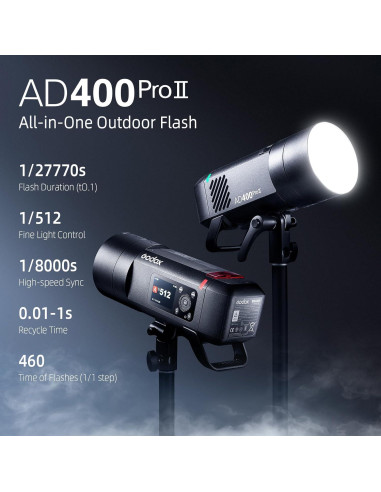 Flash Estroboscópico Godox AD400 Pro II 400Ws con Softbox