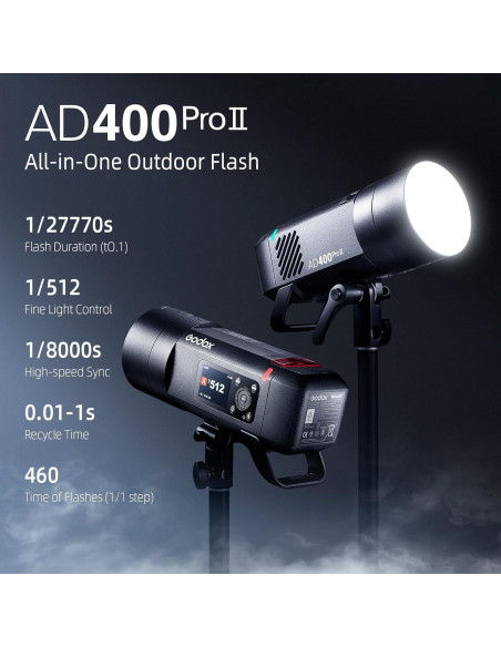 Flash Estroboscópico Godox AD400 Pro II 400Ws con Softbox