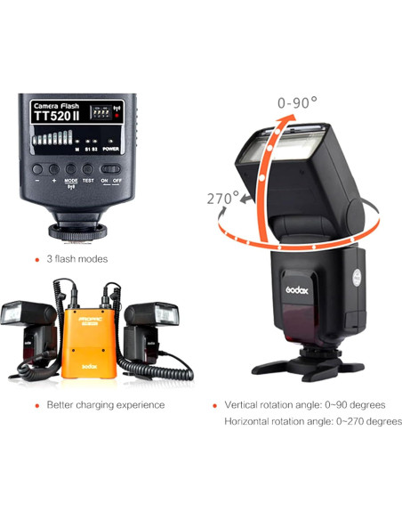Flash Godox TT520II Speedlite Inalámbrico para DSLR Canon Nikon