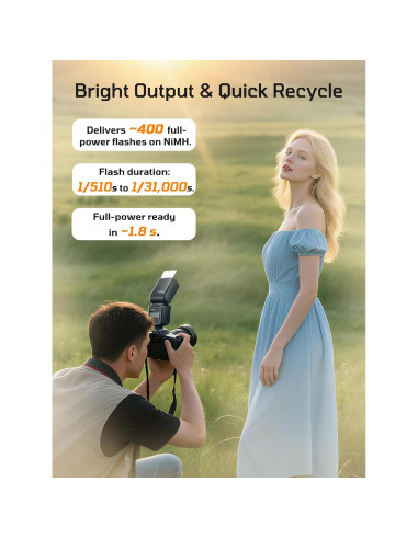 Flash Godox TT520III para Cámara - 33 GN, Inalámbrico 433MHz