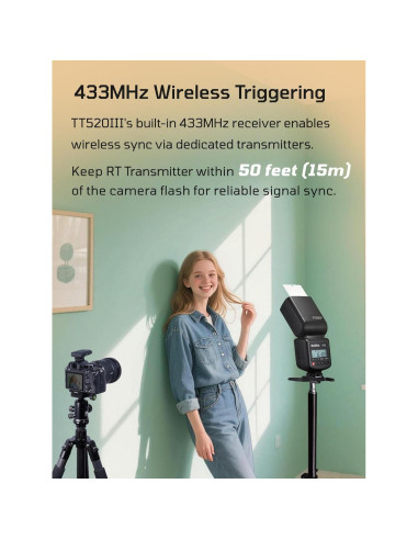 Flash Godox TT520III para Cámara - 33 GN, Inalámbrico 433MHz