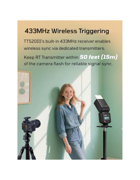 Flash Godox TT520III para Cámara - 33 GN, Inalámbrico 433MHz
