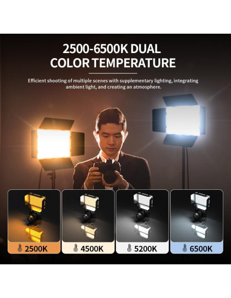 Kit de Luz de Video LED Dimmable Bi-Color 2500-6500K Pixel